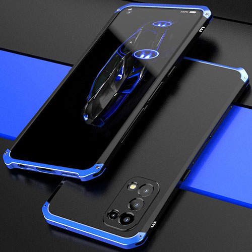 Luxury Aluminum Metal Cover Case 360 Degrees M01 for Oppo Reno5 5G Blue and Black