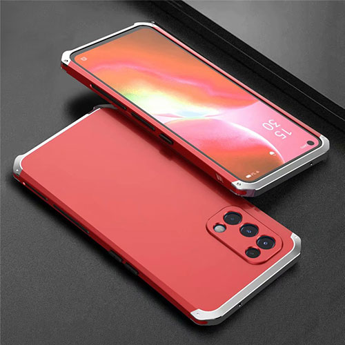 Luxury Aluminum Metal Cover Case 360 Degrees M02 for Oppo Find X3 Lite 5G Silver and Red