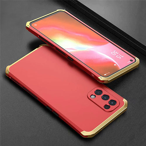 Luxury Aluminum Metal Cover Case 360 Degrees M02 for Oppo Reno5 5G Gold and Red