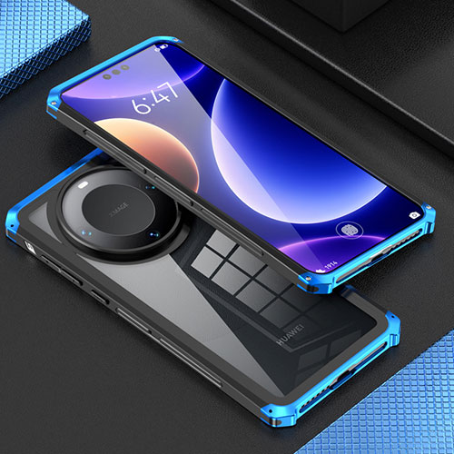 Luxury Aluminum Metal Cover Case 360 Degrees P01 for Huawei Mate 60 Pro+ Plus Blue and Black