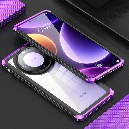 Luxury Aluminum Metal Cover Case 360 Degrees P01 for Huawei Mate 60 Pro Purple