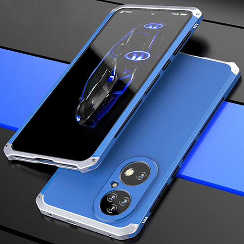 Luxury Aluminum Metal Cover Case 360 Degrees P01 for Huawei P50e Silver and Blue