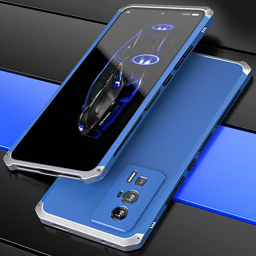 Luxury Aluminum Metal Cover Case 360 Degrees P01 for Xiaomi Poco F5 Pro 5G Silver and Blue