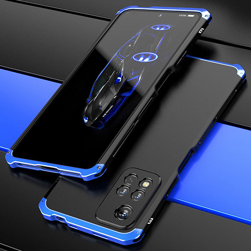 Luxury Aluminum Metal Cover Case 360 Degrees P01 for Xiaomi Poco X4 NFC Blue and Black