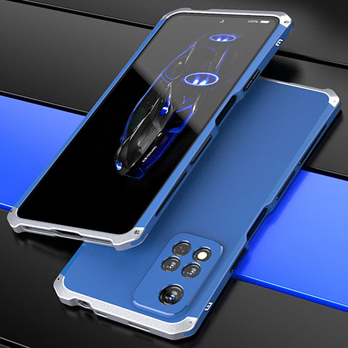 Luxury Aluminum Metal Cover Case 360 Degrees P01 for Xiaomi Poco X4 NFC Silver and Blue