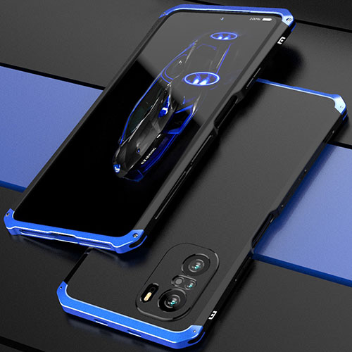 Luxury Aluminum Metal Cover Case 360 Degrees P01 for Xiaomi Redmi K40 Pro 5G Blue and Black