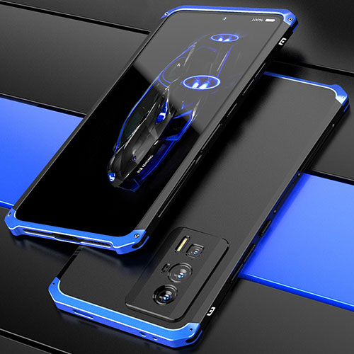 Luxury Aluminum Metal Cover Case 360 Degrees P01 for Xiaomi Redmi K60 5G Blue and Black