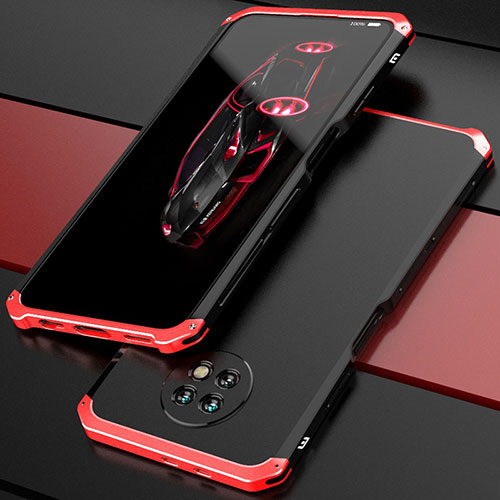 Luxury Aluminum Metal Cover Case 360 Degrees P01 for Xiaomi Redmi Note 9 5G Red and Black