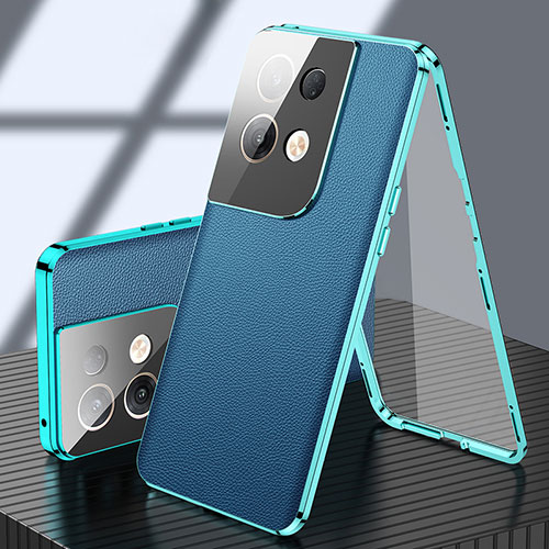 Luxury Aluminum Metal Cover Case 360 Degrees P02 for Oppo Reno8 5G Blue