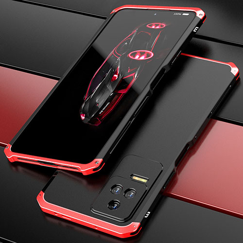 Luxury Aluminum Metal Cover Case 360 Degrees P02 for Xiaomi Redmi K50 5G Red and Black