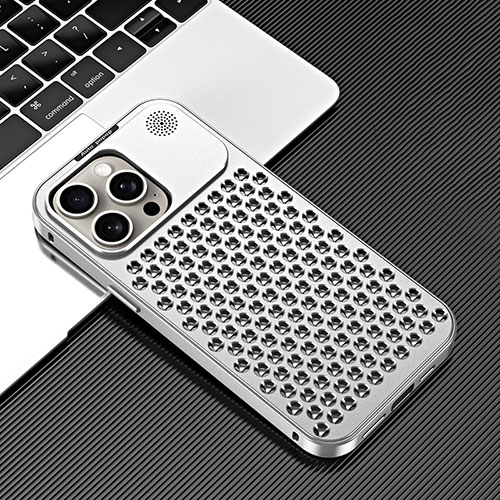 Luxury Aluminum Metal Cover Case 360 Degrees QC3 for Apple iPhone 15 Pro Max Silver