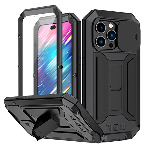 Luxury Aluminum Metal Cover Case 360 Degrees RJ1 for Apple iPhone 15 Pro Black