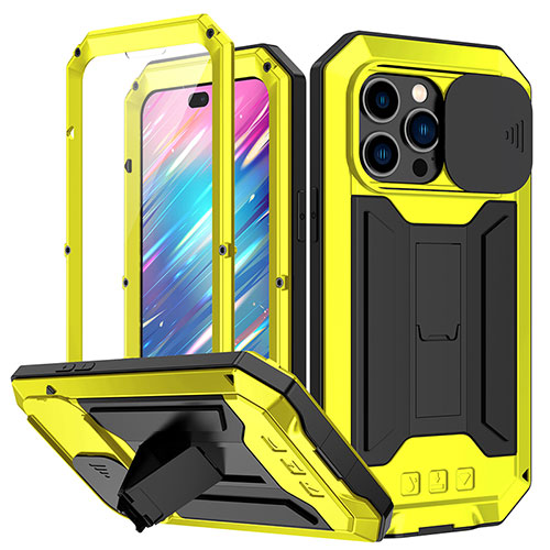 Luxury Aluminum Metal Cover Case 360 Degrees RJ1 for Apple iPhone 15 Pro Yellow