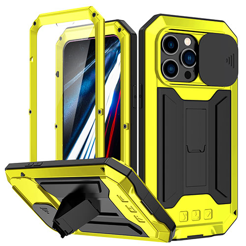 Luxury Aluminum Metal Cover Case 360 Degrees RJ2 for Apple iPhone 13 Pro Yellow