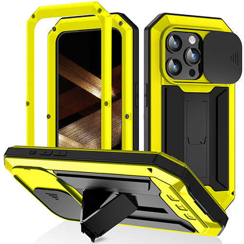 Luxury Aluminum Metal Cover Case 360 Degrees RJ3 for Apple iPhone 15 Pro Yellow