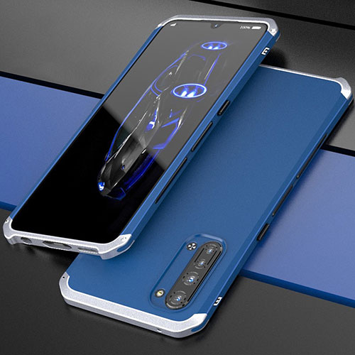 Luxury Aluminum Metal Cover Case for Oppo F15 Silver and Blue