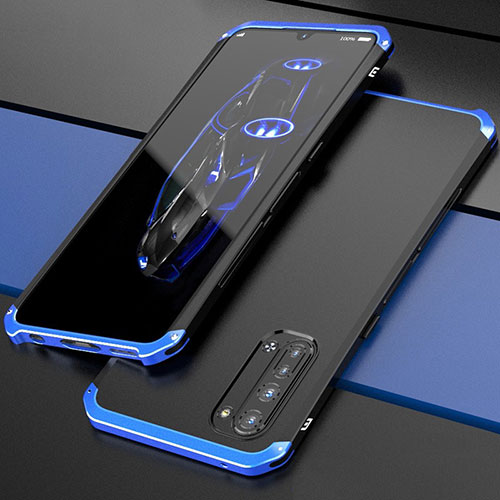 Luxury Aluminum Metal Cover Case for Oppo Reno3 Blue and Black