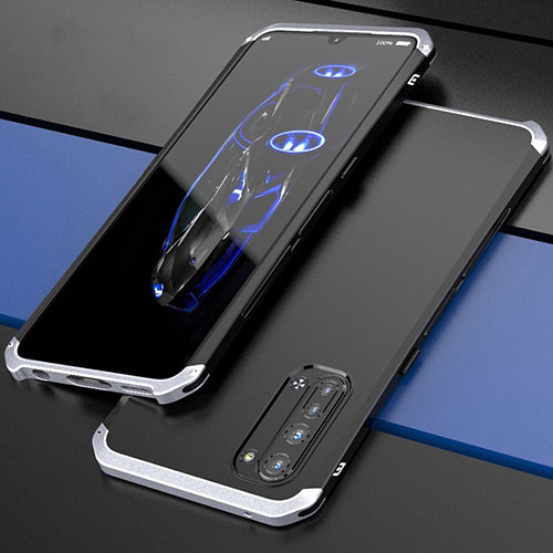 Luxury Aluminum Metal Cover Case for Oppo Reno3 Silver and Black