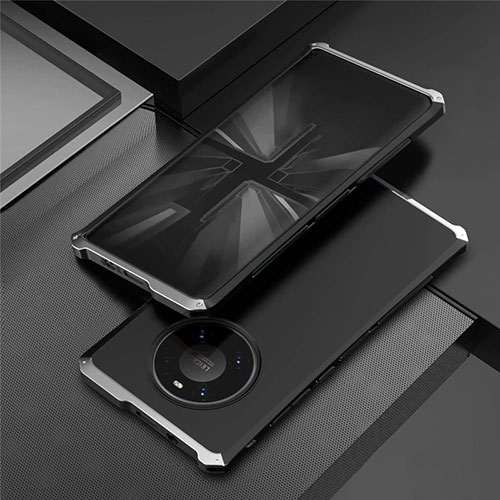 Luxury Aluminum Metal Cover Case T01 for Huawei Mate 40 Pro Silver and Black