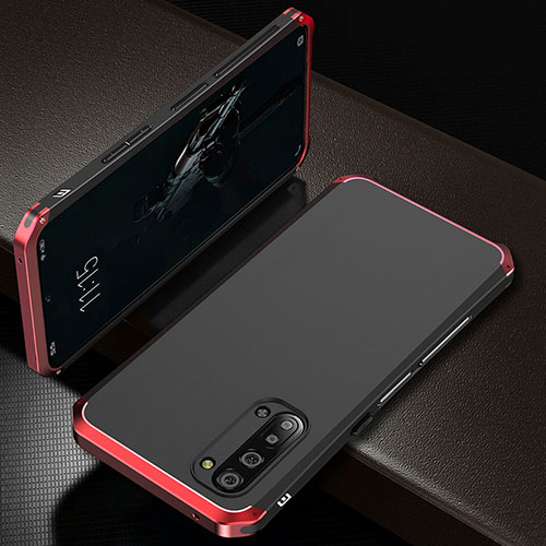 Luxury Aluminum Metal Cover Case T01 for Oppo K7 5G Red and Black