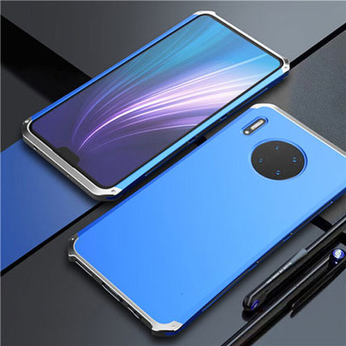 Luxury Aluminum Metal Cover Case T02 for Huawei Mate 30 5G Silver and Blue