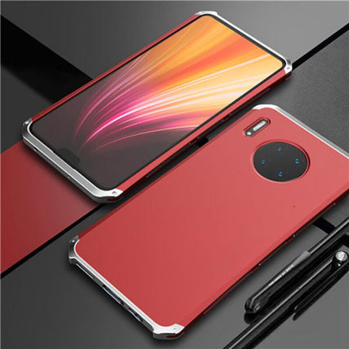 Luxury Aluminum Metal Cover Case T02 for Huawei Mate 30E Pro 5G Silver and Red