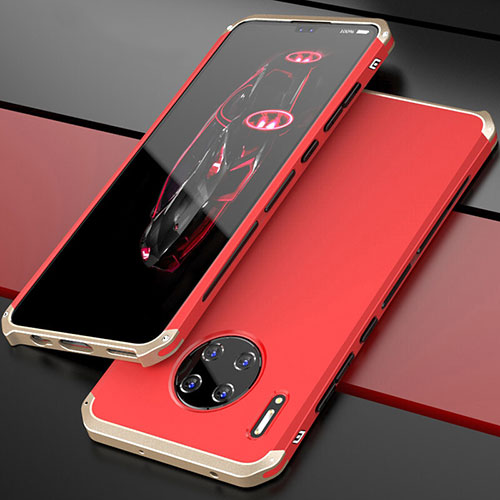 Luxury Aluminum Metal Cover Case T03 for Huawei Mate 30 Pro 5G Gold and Red