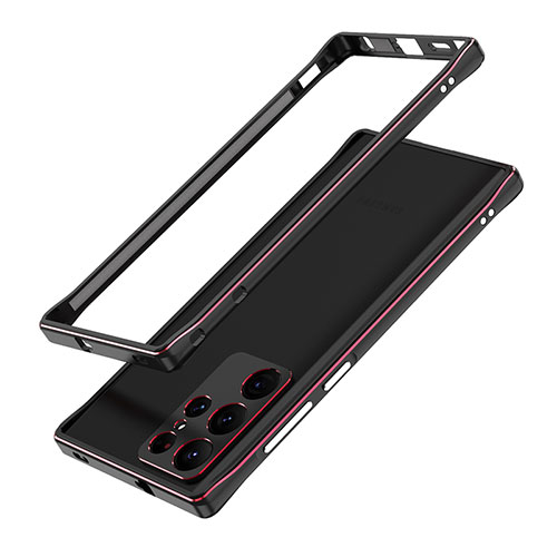 Luxury Aluminum Metal Frame Cover Case A01 for Samsung Galaxy S22 Ultra 5G Red and Black