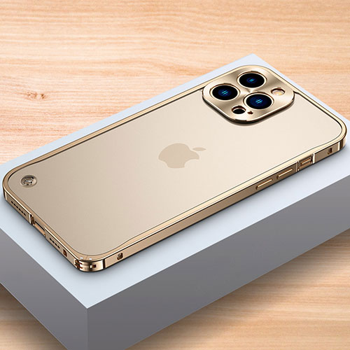 Luxury Aluminum Metal Frame Cover Case A04 for Apple iPhone 13 Pro Max Gold