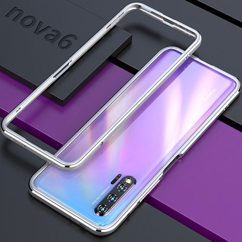 Luxury Aluminum Metal Frame Cover Case for Huawei Nova 6 Silver