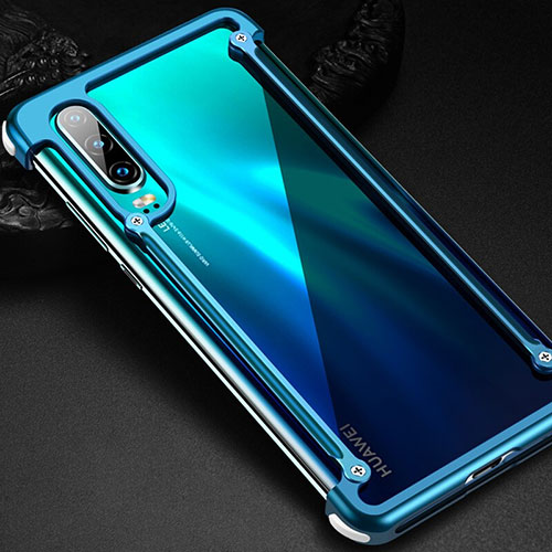 Luxury Aluminum Metal Frame Cover Case for Huawei P30 Blue