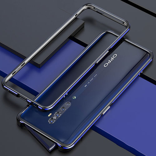 Luxury Aluminum Metal Frame Cover Case for Oppo Reno2 Blue and Black