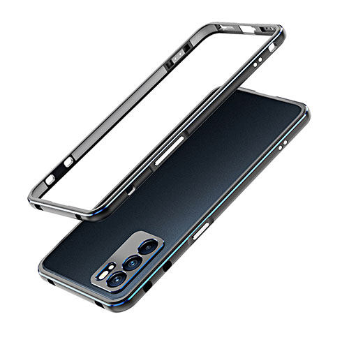 Luxury Aluminum Metal Frame Cover Case for Oppo Reno6 5G Blue and Black