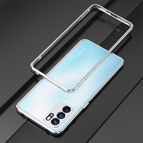 Luxury Aluminum Metal Frame Cover Case for Oppo Reno6 Pro 5G India Silver