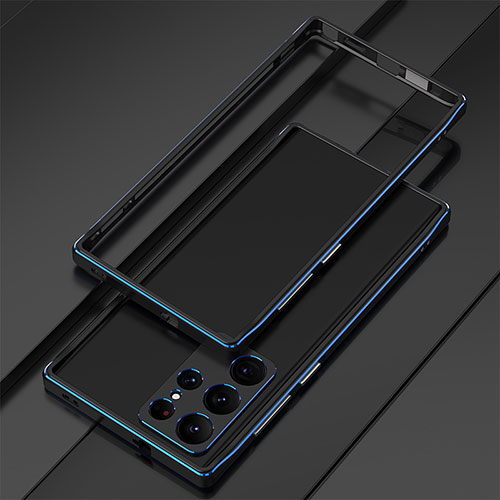 Luxury Aluminum Metal Frame Cover Case for Samsung Galaxy S22 Ultra 5G Blue and Black