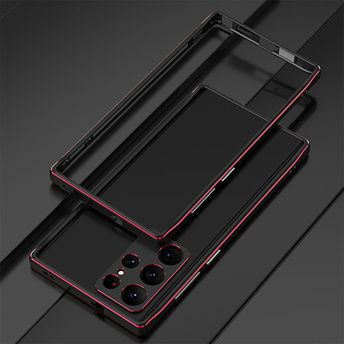 Luxury Aluminum Metal Frame Cover Case for Samsung Galaxy S22 Ultra 5G Red and Black