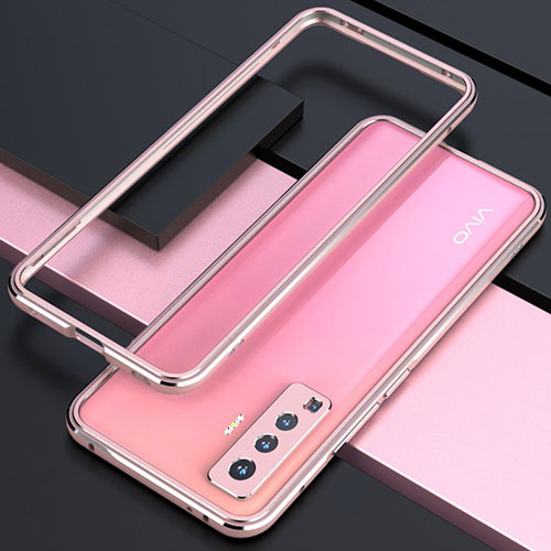 Luxury Aluminum Metal Frame Cover Case for Vivo X50 5G Pink