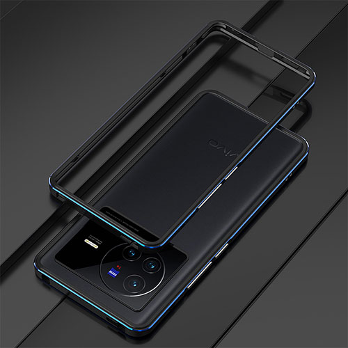 Luxury Aluminum Metal Frame Cover Case for Vivo X80 Pro 5G Blue and Black