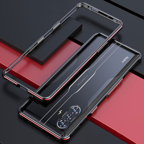 Luxury Aluminum Metal Frame Cover Case for Xiaomi Redmi K40 Gaming 5G Red and Black