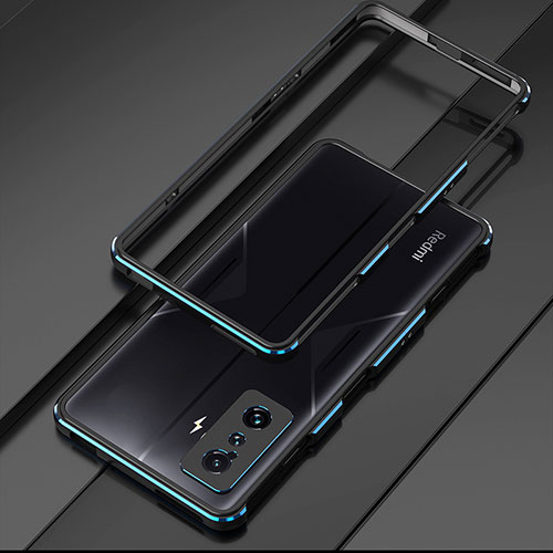 Luxury Aluminum Metal Frame Cover Case for Xiaomi Redmi K50 Gaming AMG F1 5G Blue and Black