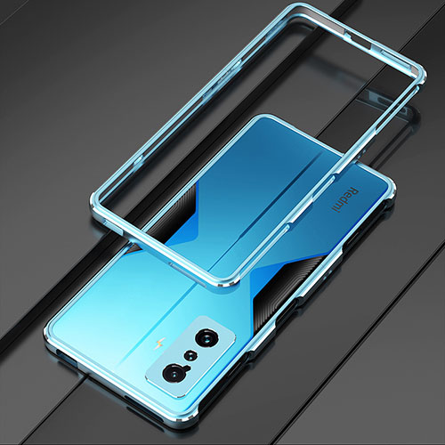 Luxury Aluminum Metal Frame Cover Case for Xiaomi Redmi K50 Gaming AMG F1 5G Silver and Blue