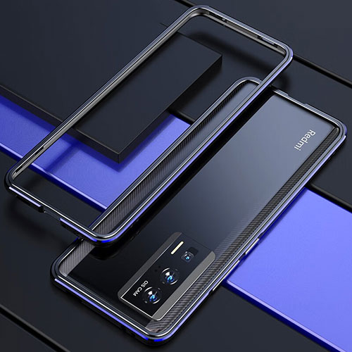 Luxury Aluminum Metal Frame Cover Case for Xiaomi Redmi K60 5G Blue and Black