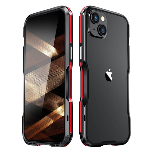 Luxury Aluminum Metal Frame Cover Case LF2 for Apple iPhone 15 Plus Red and Black