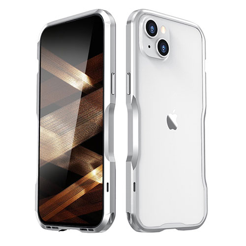 Luxury Aluminum Metal Frame Cover Case LF2 for Apple iPhone 15 Plus Silver