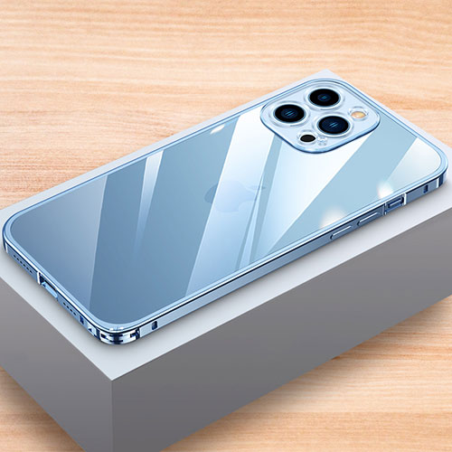 Luxury Aluminum Metal Frame Cover Case LK1 for Apple iPhone 14 Pro Blue