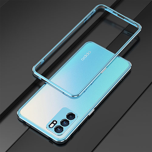 Luxury Aluminum Metal Frame Cover Case S01 for Oppo Reno6 5G Sky Blue