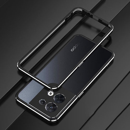 Luxury Aluminum Metal Frame Cover Case S01 for Oppo Reno8 5G Silver and Black