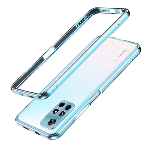Luxury Aluminum Metal Frame Cover Case S01 for Xiaomi Poco M4 Pro 5G Silver and Blue