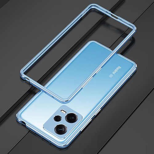 Luxury Aluminum Metal Frame Cover Case S01 for Xiaomi Poco X5 5G Silver and Blue