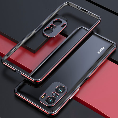 Luxury Aluminum Metal Frame Cover Case S01 for Xiaomi Redmi K40 5G Red and Black